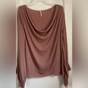 Free People Sparkling Brown Drape Blouse